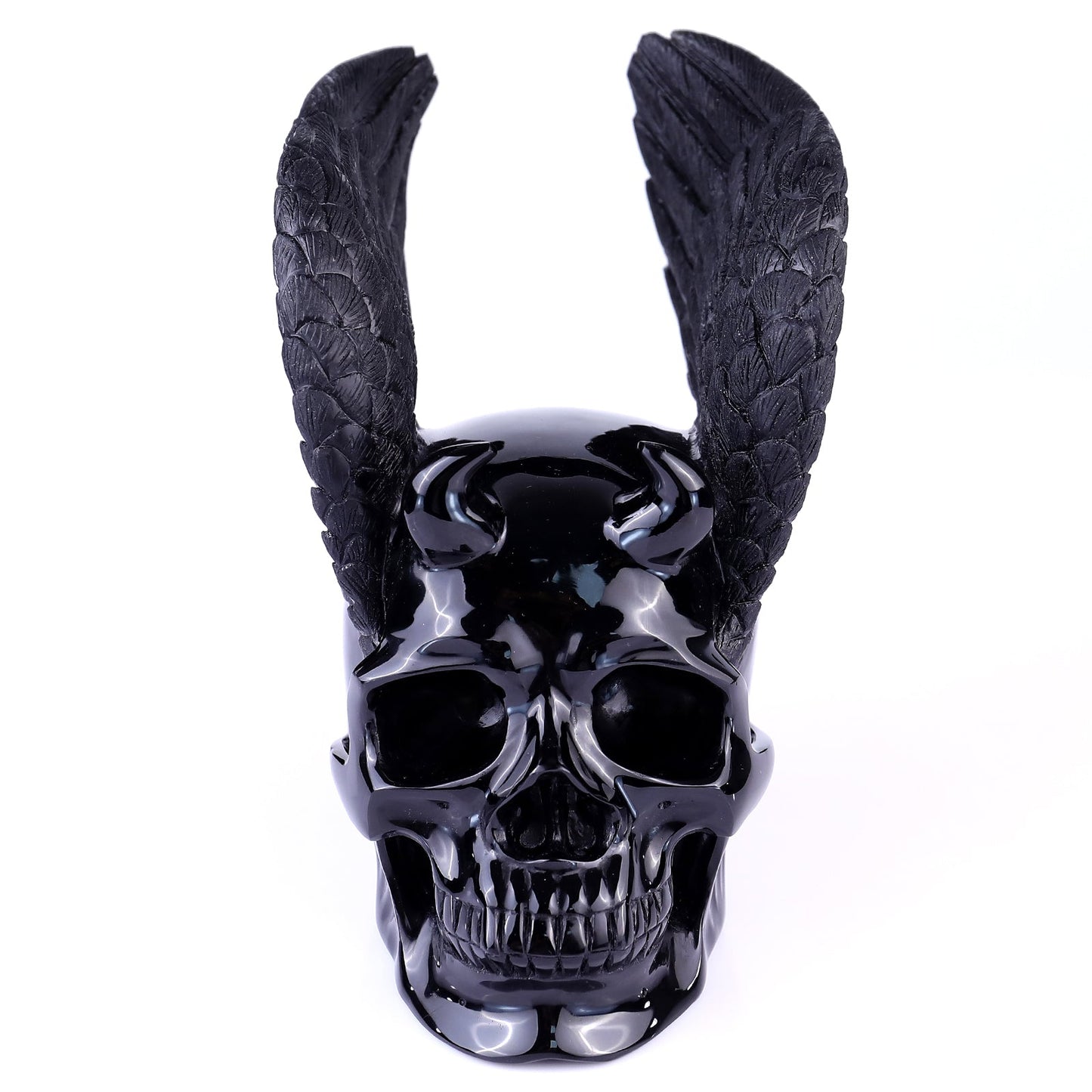 Nicedony 7.1" Black Obsidian Hand Carved Realistic Skull Sculpture - View 2