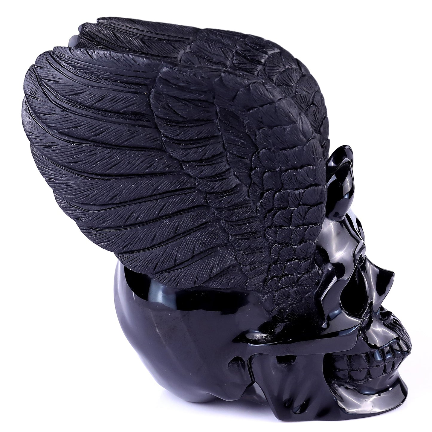 Nicedony 7.1" Black Obsidian Hand Carved Realistic Skull Sculpture - View 3