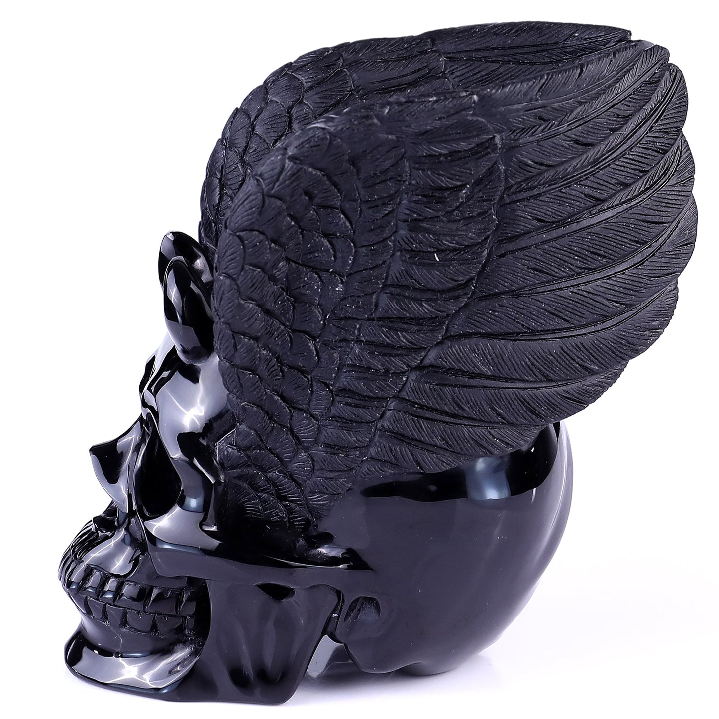 Nicedony 7.1" Black Obsidian Hand Carved Realistic Skull Sculpture - View 4
