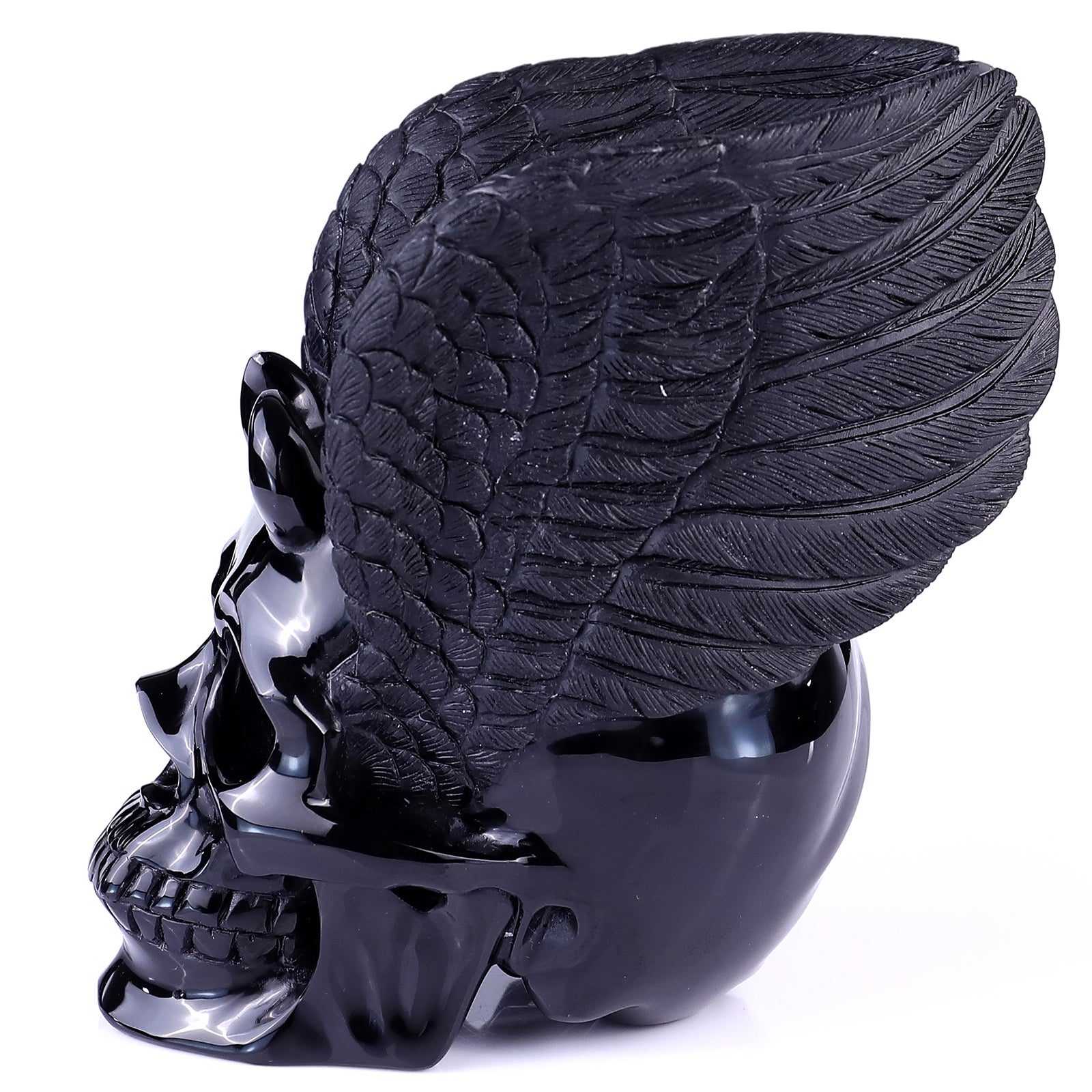 Nicedony 7.1" Black Obsidian Hand Carved Realistic Skull Sculpture - View 4