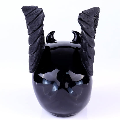 Nicedony 7.1" Black Obsidian Hand Carved Realistic Skull Sculpture - View 5