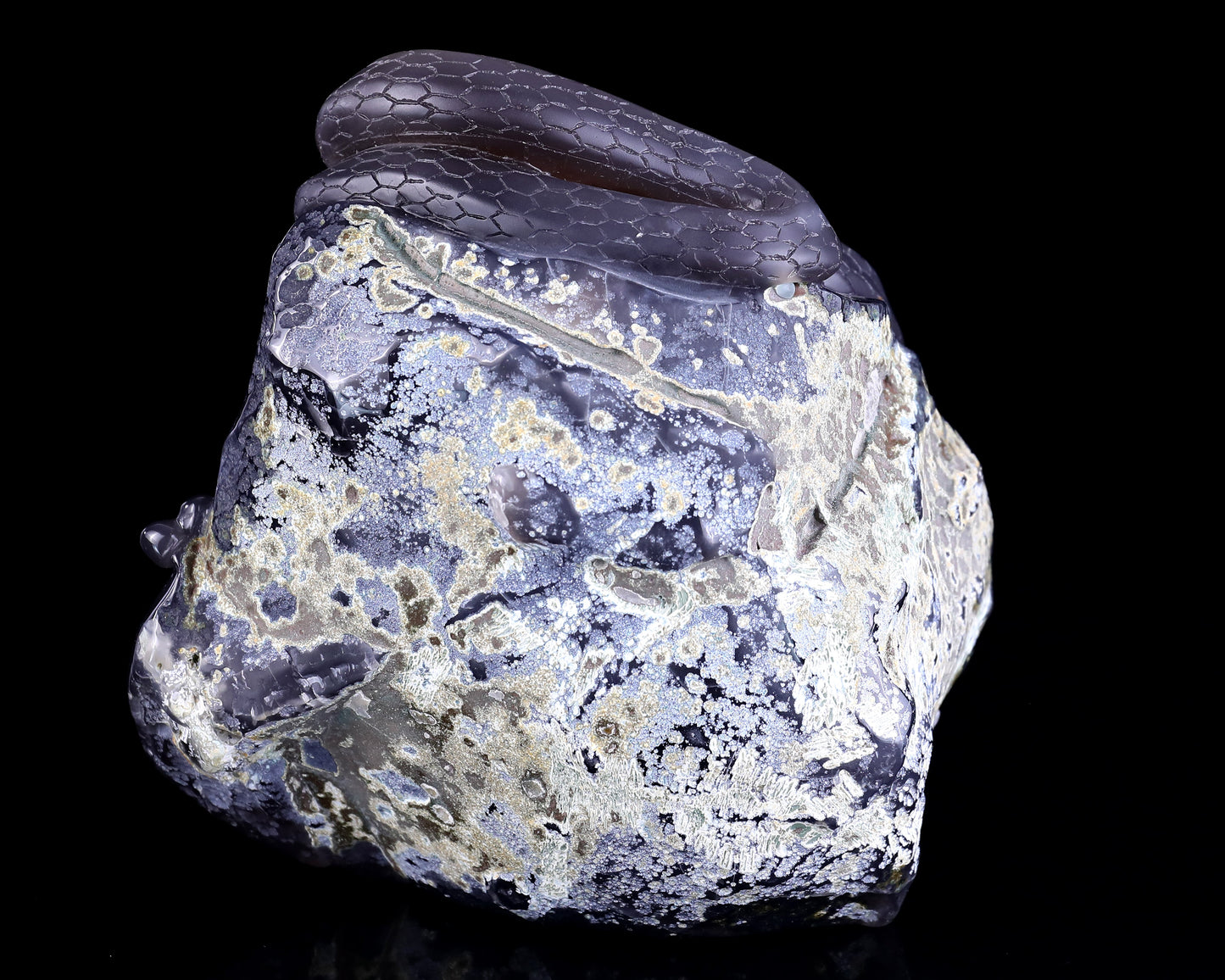 Nicedony Unique 7.1" Geode Agate Hand Carved Crystal Realistic Skull and Snake Sculpture - View 4