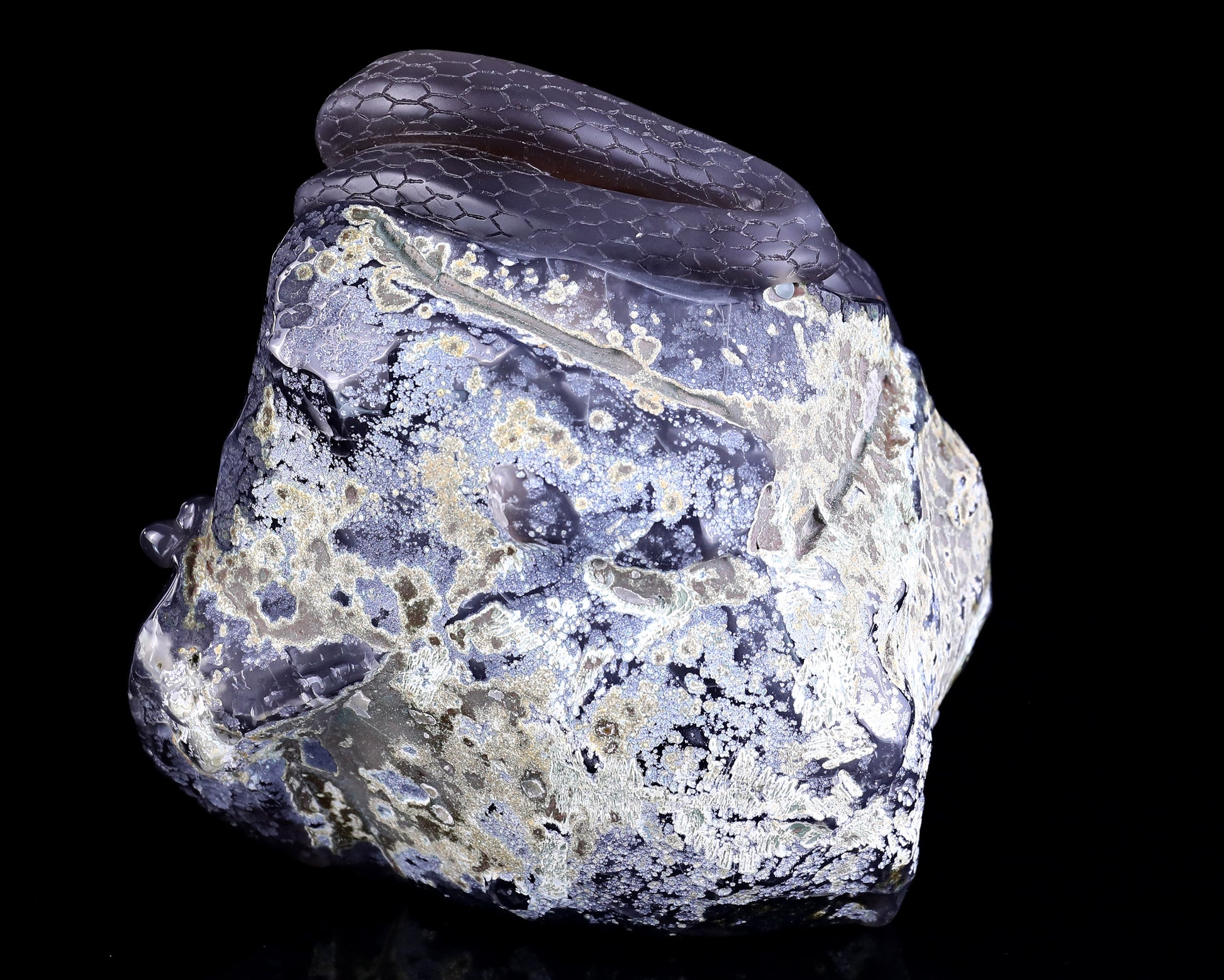 Nicedony Unique 7.1" Geode Agate Hand Carved Crystal Realistic Skull and Snake Sculpture - View 4