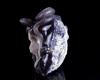 Nicedony Unique 7.1" Geode Agate Hand Carved Crystal Realistic Skull and Snake Sculpture - View 5