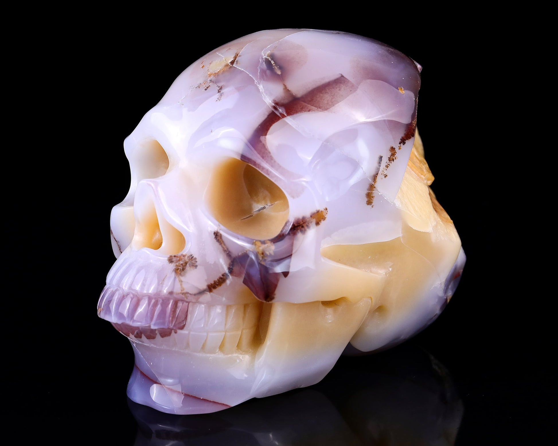 Nicedony 7.3" Blue Chalcedony Hand Carved Geode Skull Sculpture - View 7