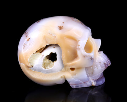 Nicedony 7.3" Blue Chalcedony Hand Carved Geode Skull Sculpture - View 2