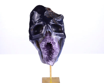 Nicedony Unique 7.7" Amethyst Geode Agate Hand Carved Crystal Skull Sculpture