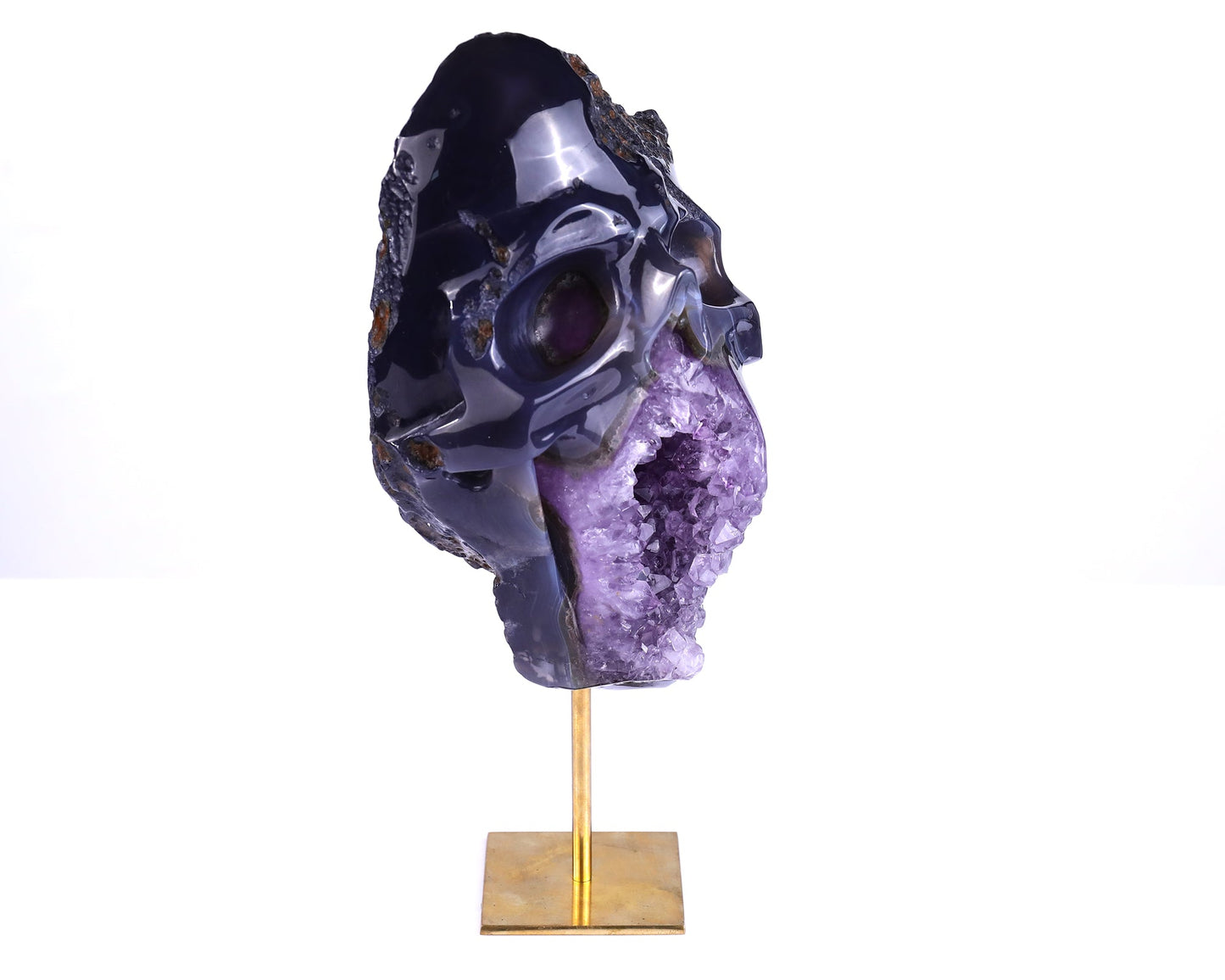 Nicedony Unique 7.7" Amethyst Geode Agate Hand Carved Crystal Skull Sculpture - View 2