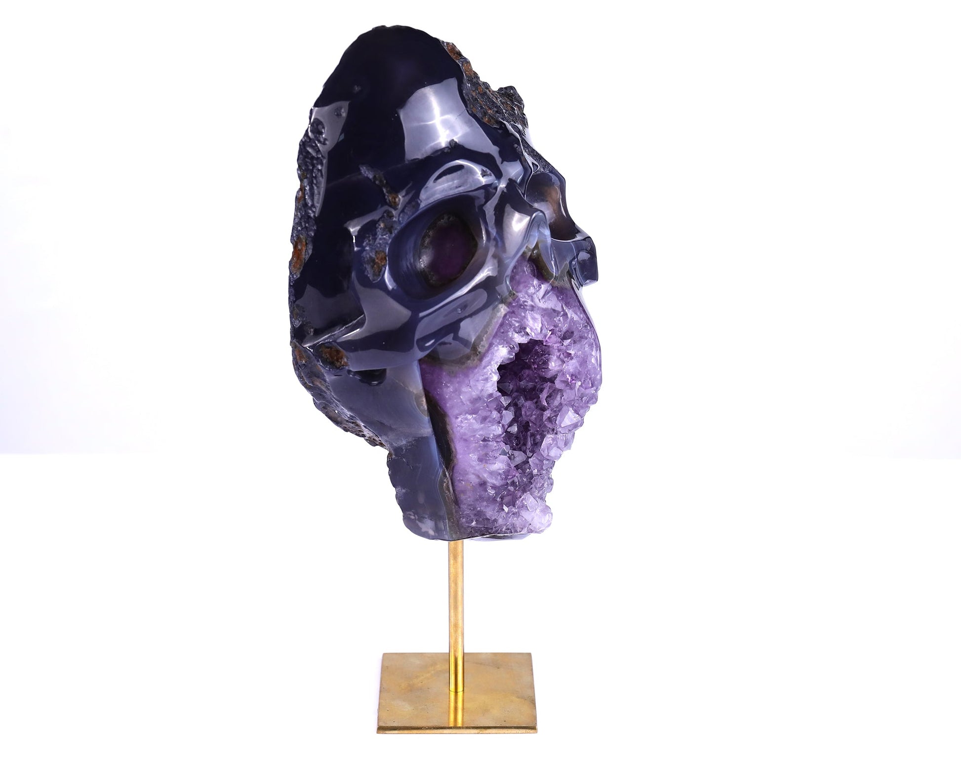 Nicedony Unique 7.7" Amethyst Geode Agate Hand Carved Crystal Skull Sculpture - View 2