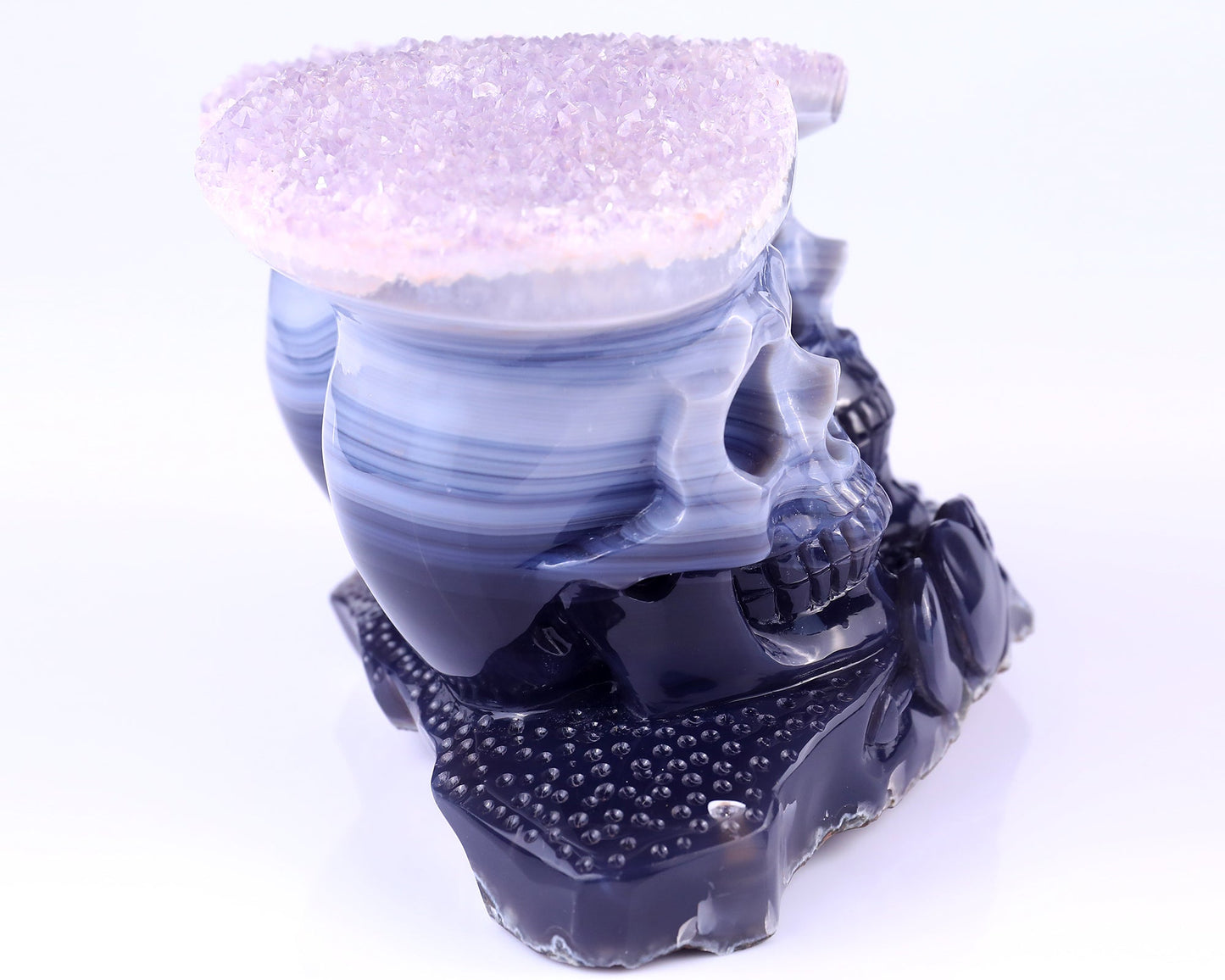 Nicedony 7.9"Amethyst Druse Agate Hand Carved Skulls Sculpture - View 6