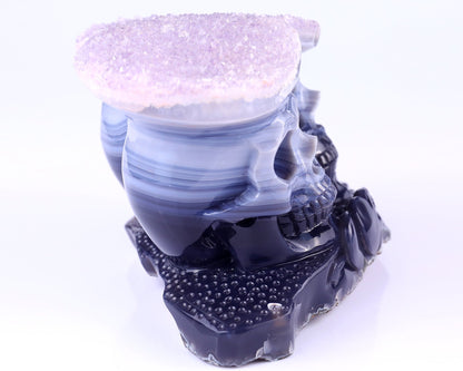 Nicedony 7.9"Amethyst Druse Agate Hand Carved Skulls Sculpture - View 6