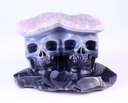 Nicedony 7.9"Amethyst Druse Agate Hand Carved Skulls Sculpture - View 2
