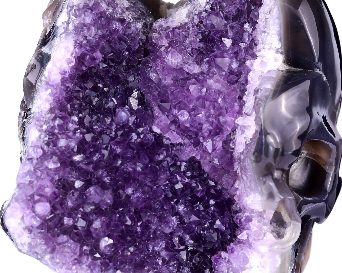 Nicedony 9.1" Amethyst Geode Agate Hand Carved Geode Skull Sculpture - View 6