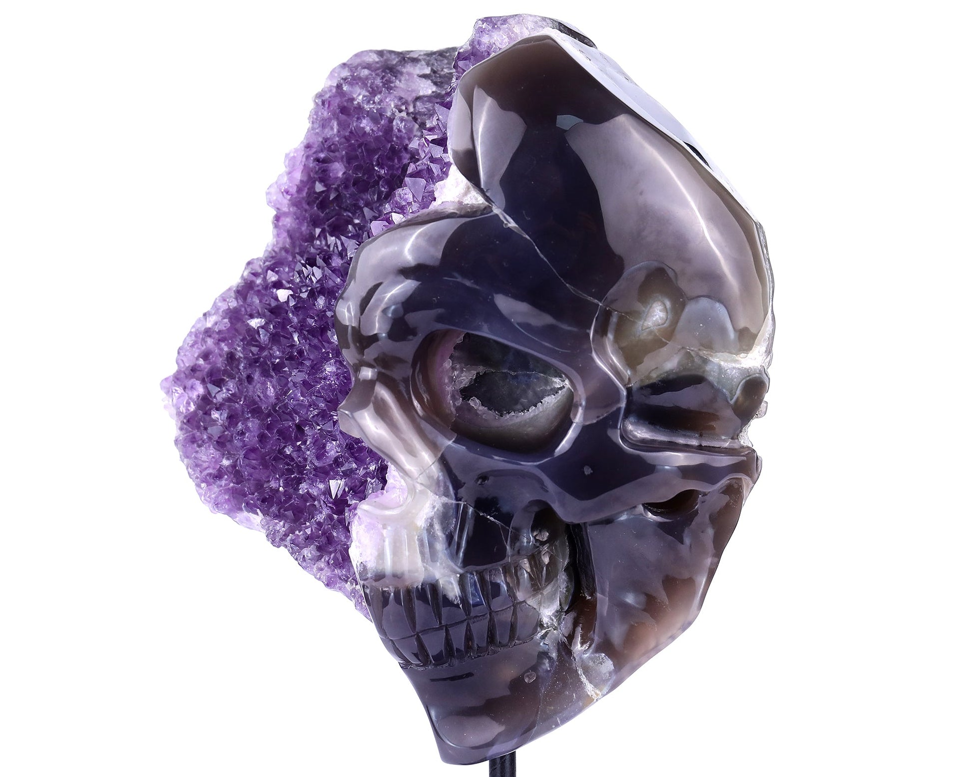 Nicedony 9.1" Amethyst Geode Agate Hand Carved Geode Skull Sculpture - View 8