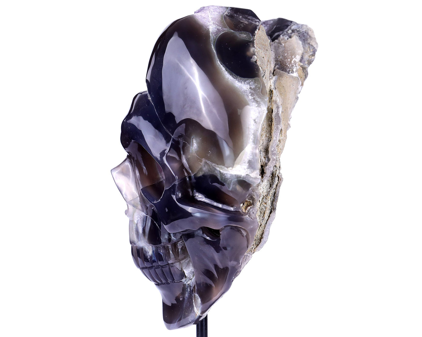 Nicedony 9.1" Amethyst Geode Agate Hand Carved Geode Skull Sculpture - View 7