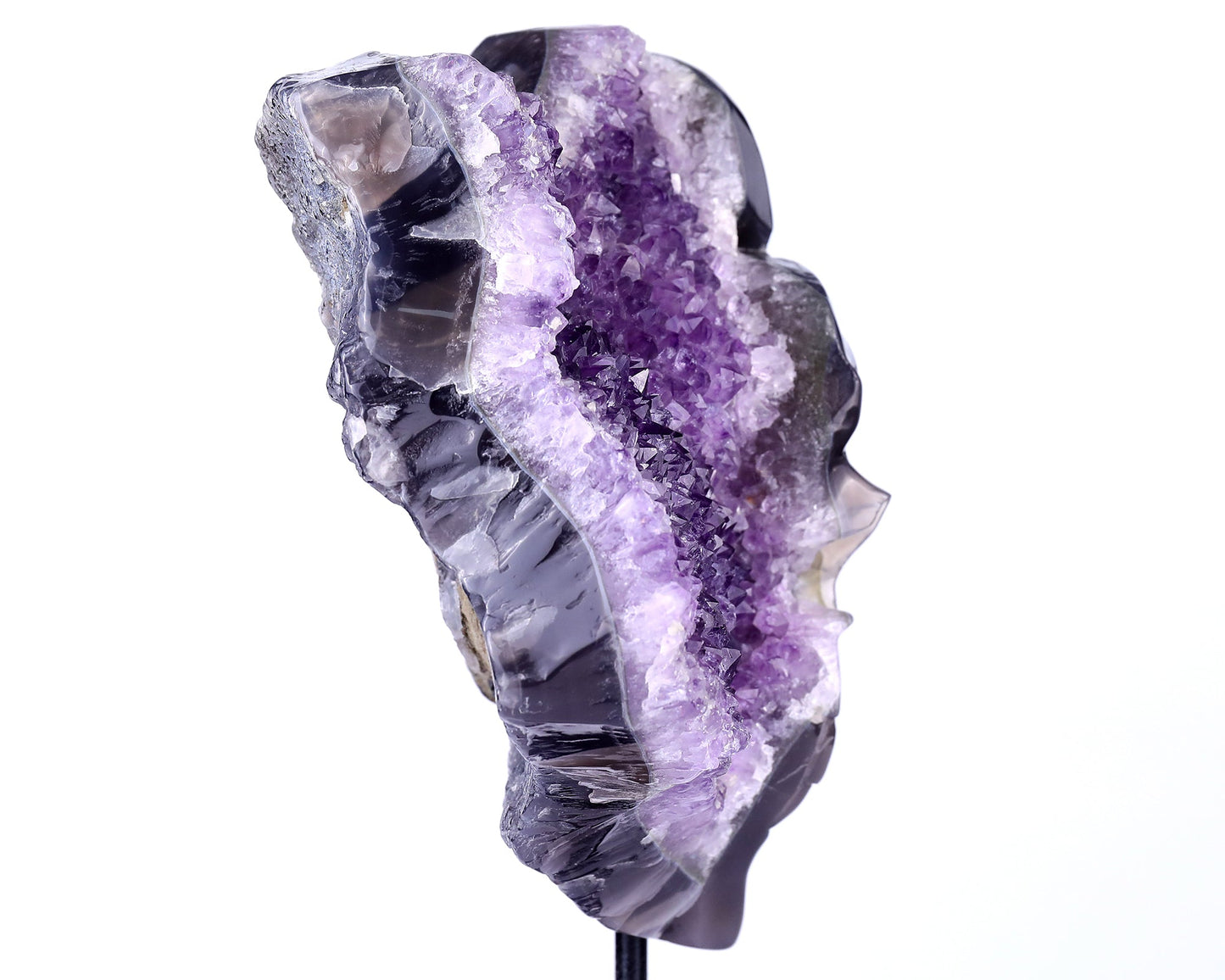 Nicedony 9.1" Amethyst Geode Agate Hand Carved Geode Skull Sculpture - View 4