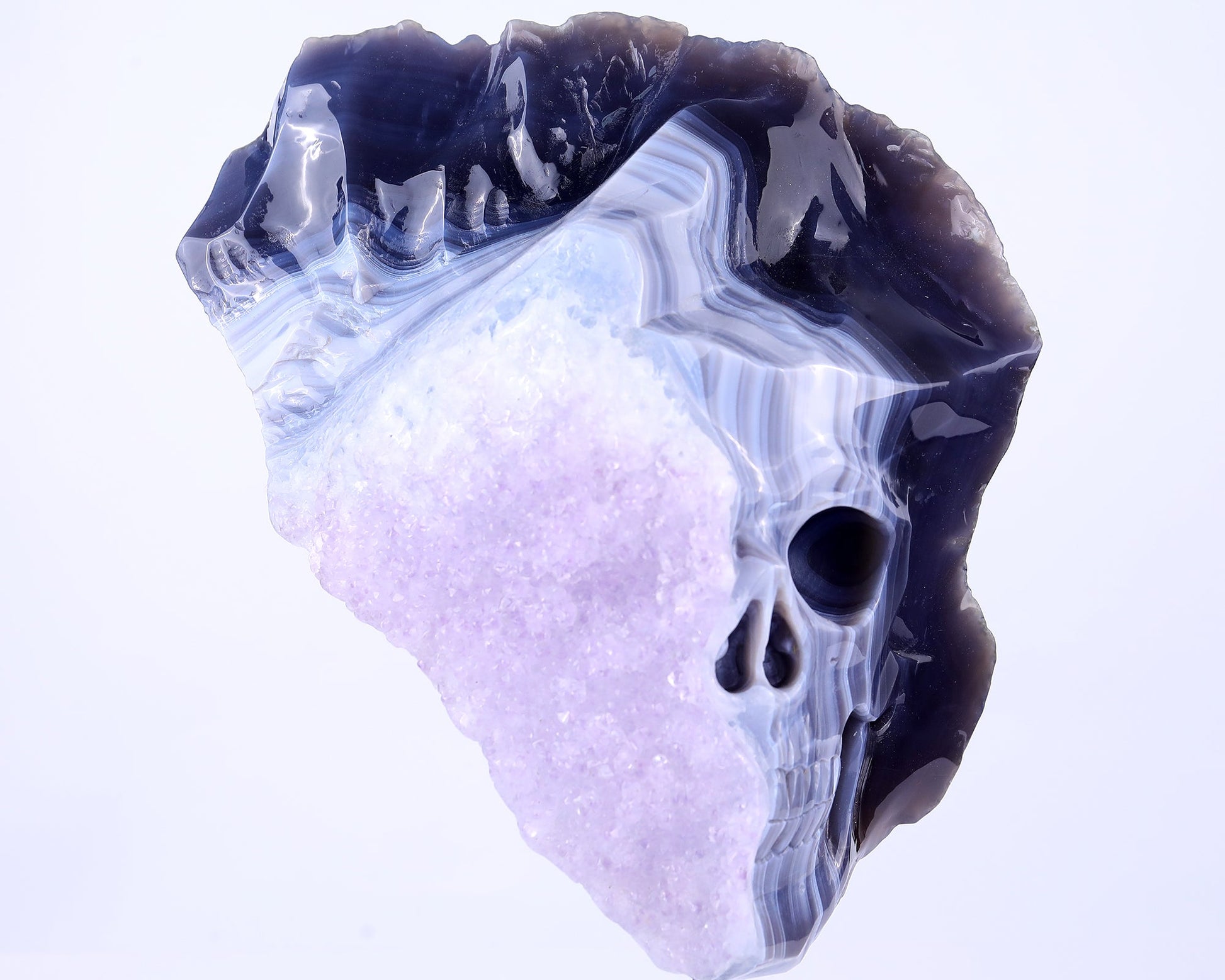Nicedony 9.8" Amethyst Geode Agate Hand Carved Geode Skull Sculpture - View 2