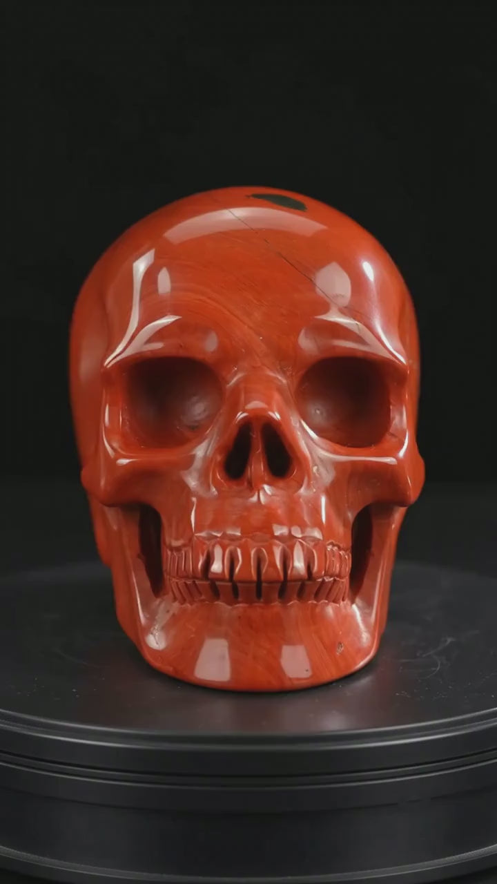 Nicedony 3" Red Jasper Hand Carved Crystal Realistic Skull Sculpture (SKU: skh30rj01) - Video