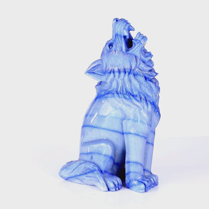 9.8" Blue Aventurine Chalcedony Hand Carved Crystal Wolf Sculpture