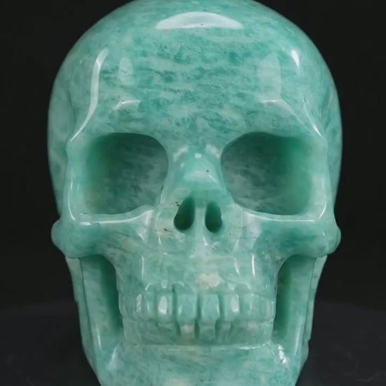 Nicedony 2.2" Amazonite Hand Carved Crystal Realistic Skull Sculpture (SKU: skh20aa01) - Video