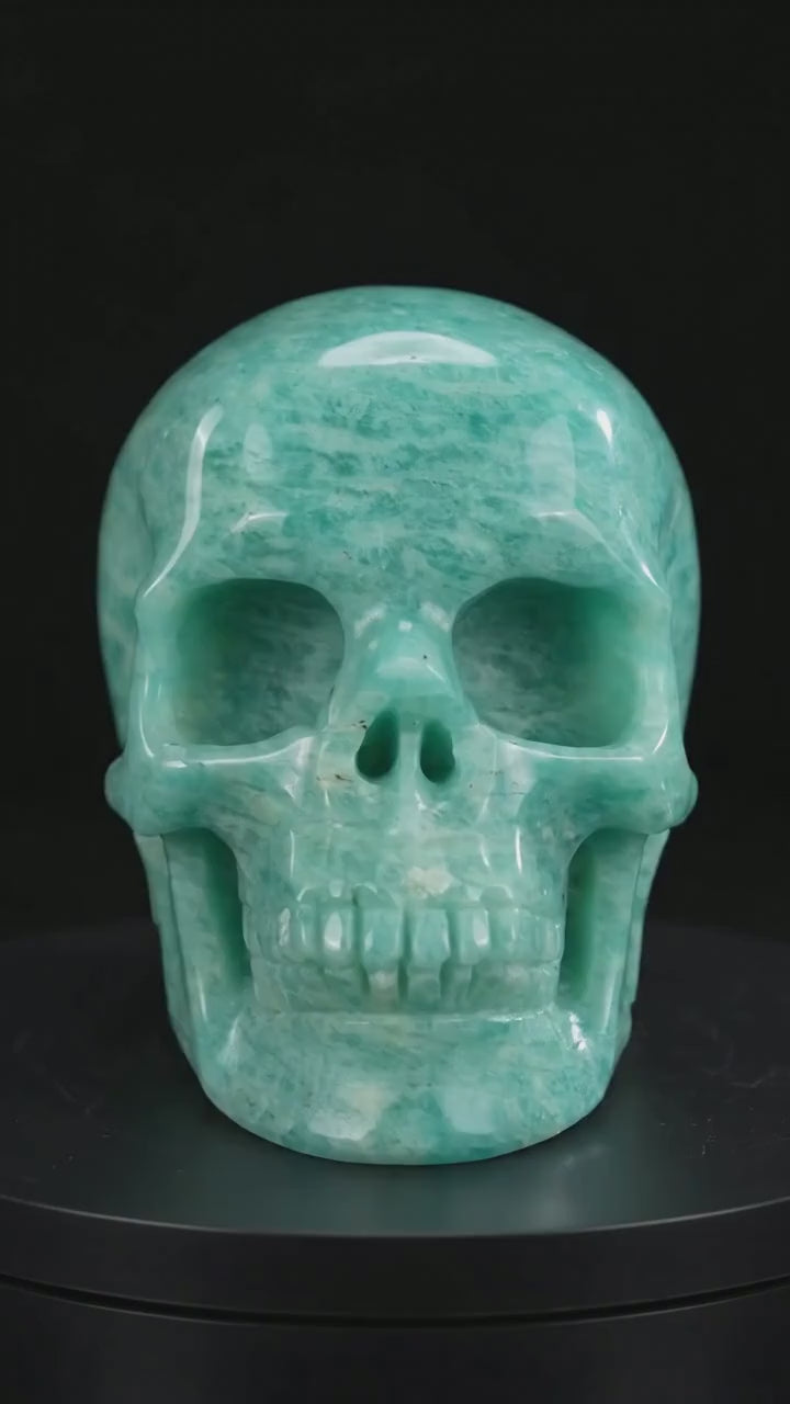 Nicedony 2.2" Amazonite Hand Carved Crystal Realistic Skull Sculpture (SKU: skh20aa01) - Video