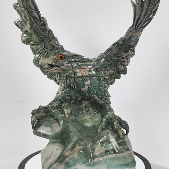 Nicedony 16.5" Jiulong Jade Hand Carved Crystal Eagle Sculpture (SKU: 3101232) - Video