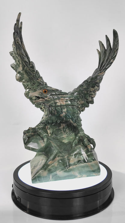 Nicedony 16.5" Jiulong Jade Hand Carved Crystal Eagle Sculpture (SKU: 3101232) - Video
