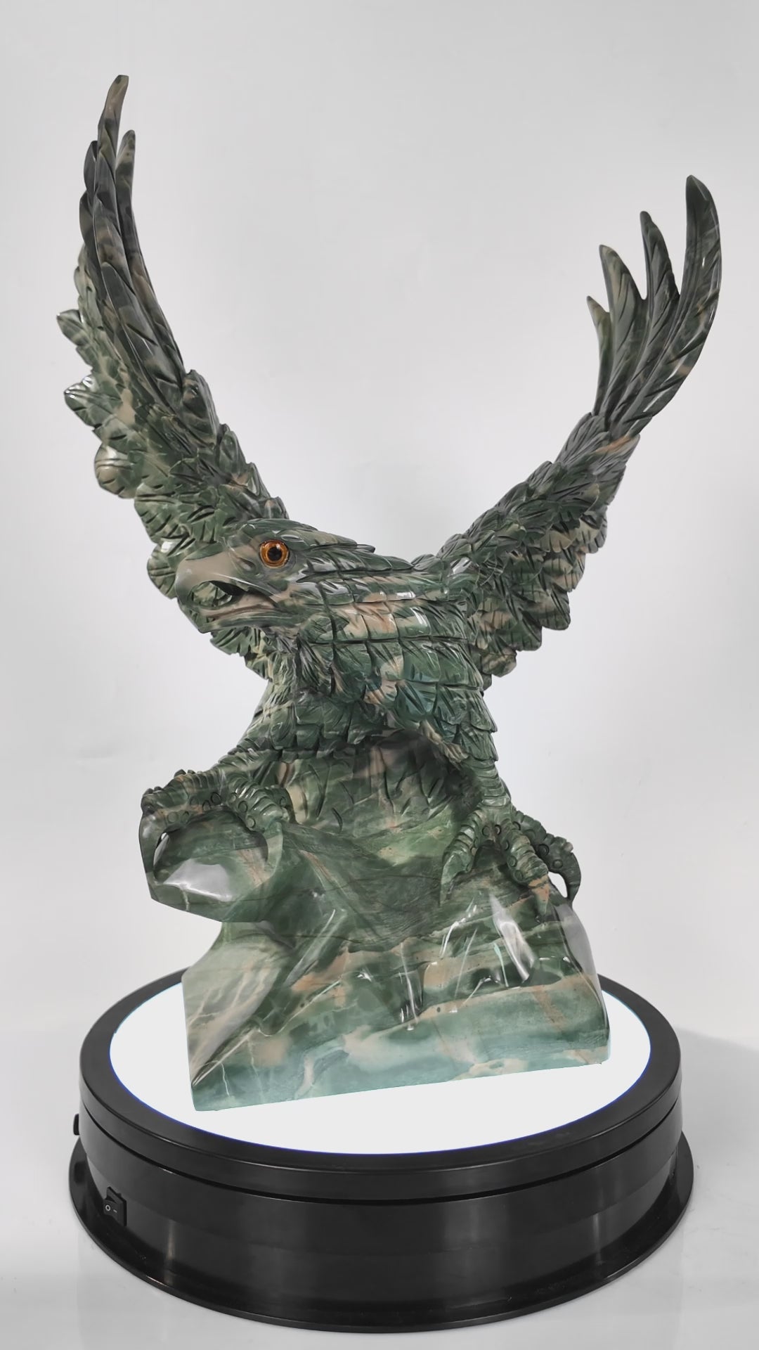Nicedony 16.5" Jiulong Jade Hand Carved Crystal Eagle Sculpture (SKU: 3101232) - Video