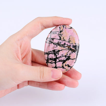 Natural Rhodonite Hand Carved Crystal Polished Palm Stone