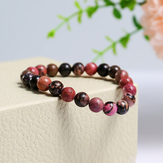 Natural Rhodonite Beads Bracelet,Healing Energy Bracelet,Handcrafted Gift