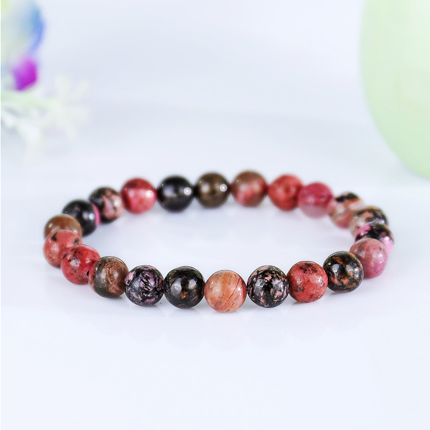 Natural Rhodonite Beads Bracelet,Healing Energy Bracelet,Handcrafted Gift