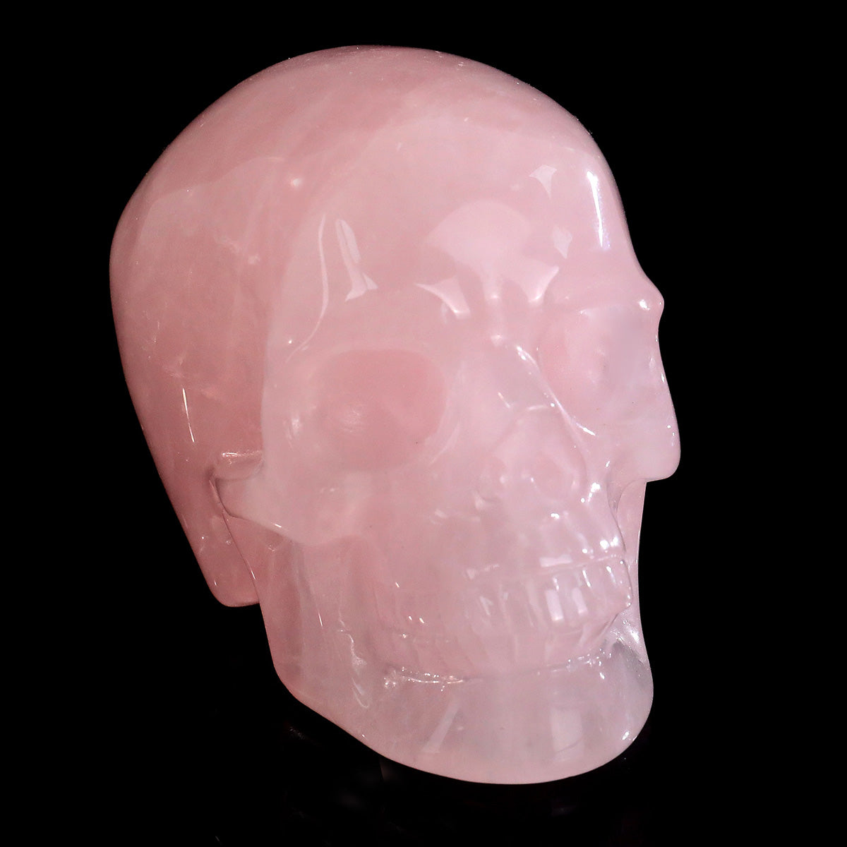 Rose Quartz crystal skull 3" hand carved view 2
