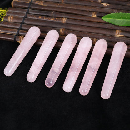 100mm Rose Quartz Hand Carved Crystal Guasha Wand,Massage Stick