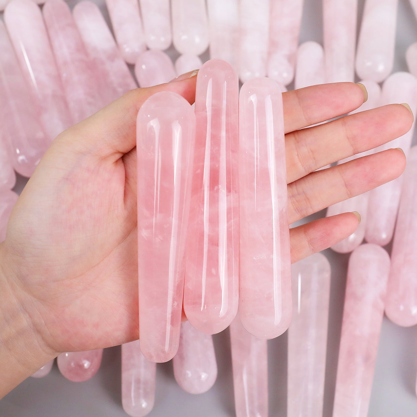 100mm Rose Quartz Hand Carved Crystal Guasha Wand,Massage Stick